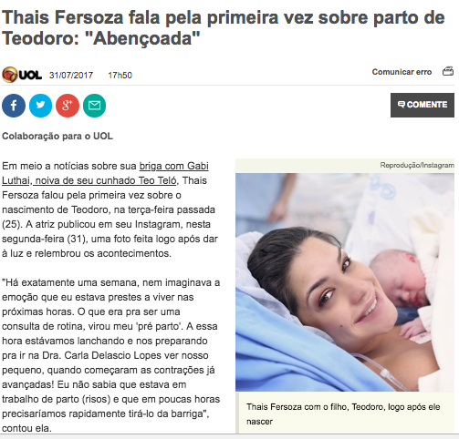 Thais Fersoza fala pela primeira vez sobre parto de Teodoro: “Abençoada”